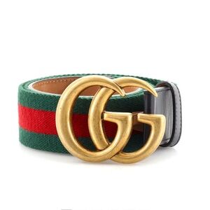 Gucci Nylon Calfskin Double G Web Belt Red Green